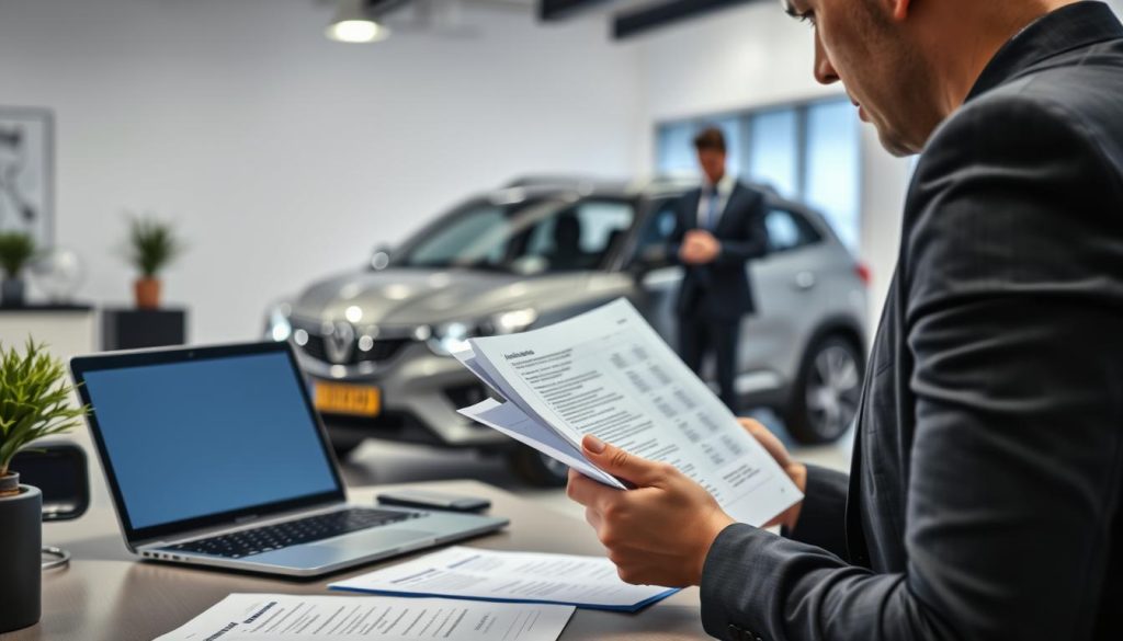 A detailed, high-resolution image of a car registration process for a vehicle imported from outside the European Union. The scene depicts a formal office setting with a desk, laptop, and official documents. In the foreground, a person in professional attire is examining paperwork, while in the background, another person stands near a vehicle, showcasing the registration process. The lighting is clear and evenly distributed, creating a sense of professionalism and authority. The camera angle is slightly elevated, providing a comprehensive view of the scene. The overall mood is one of a structured, regulated procedure, reflecting the introduction to the registration of cars brought in from outside the EU.